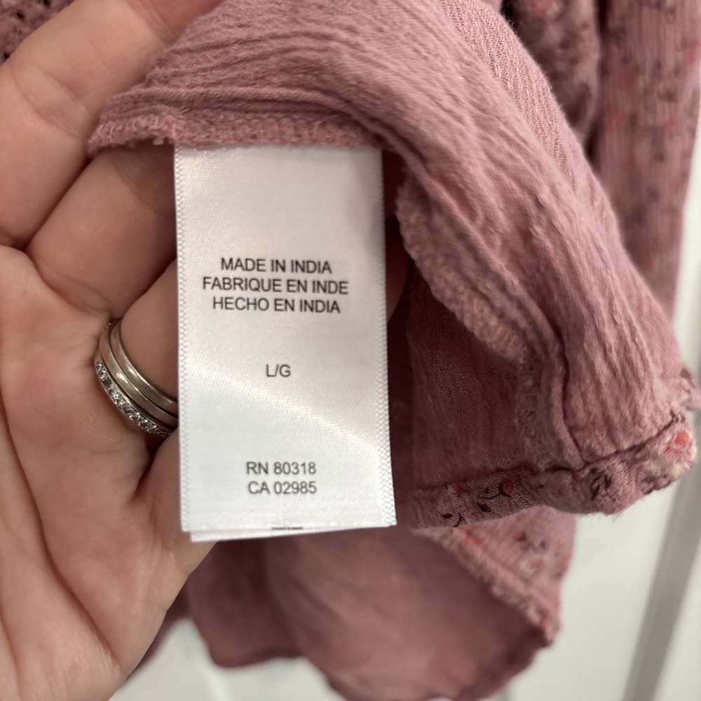Lucky Brand Ditzy Floral Boho Dusty Pink Peasant Top Size Large - Picture 4 of 5